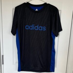 Like new Adidas Striped Black and ryl Blue Tee shirt sz xlg 18/20 light weight